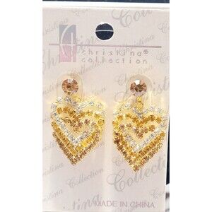 Heart Dangel Earrings White And Amber Rhinestones Christina Collection NWT